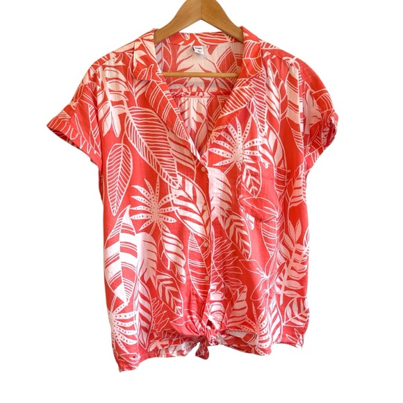 Old Navy Tops - Old Navy Pink Tropical Notched Collar Button Down Shirt